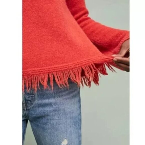 Anthropologie Turtleneck Wool Blend Sweater Womens Medium Bell Sleeve Fringe - Picture 9 of 12